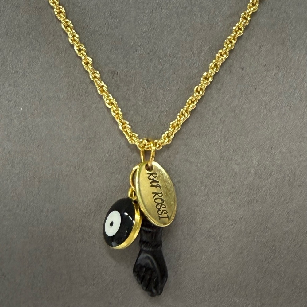 Good Luck Personalized pendant plus figa hand with black evil eye rope necklace